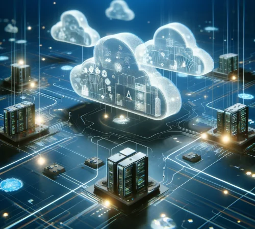 DALL·E 2024-05-14 15.23.00 - A conceptual image of a secured cloud environment, illustrating a high-tech digital landscape. The scene depicts a virtual cloud infrastructure, symbo